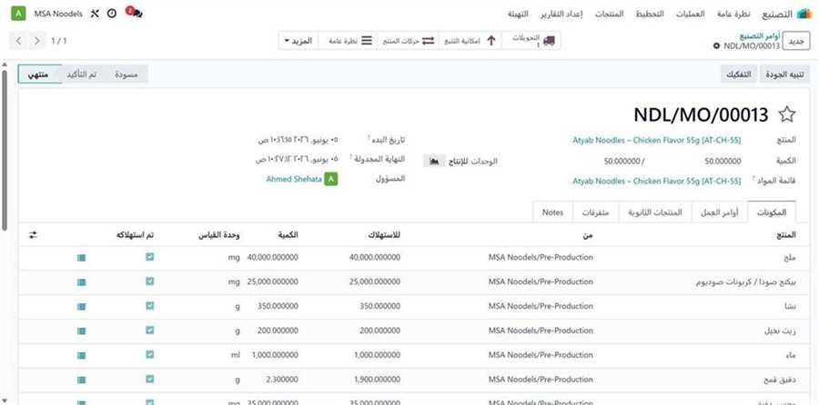 أمر التصنيع NDL/MO/00013 منتهي
