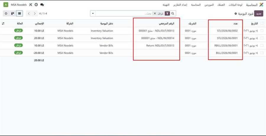 قيود اليومية الأربعة لدورة الشراء